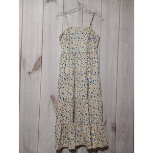 Lyrur Dress Ladies Small Yellow Blue Floral Spaghetti Strap Midi Cottage Core